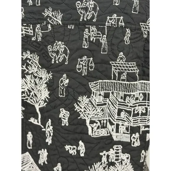 Chicos Pagoda Asian Black White Reversible Embroidered Jacket 4 XXL/20 - Picture 6 of 12